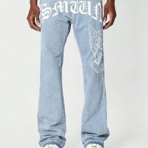 Blue Relaxed Fit Jeans with Graphics